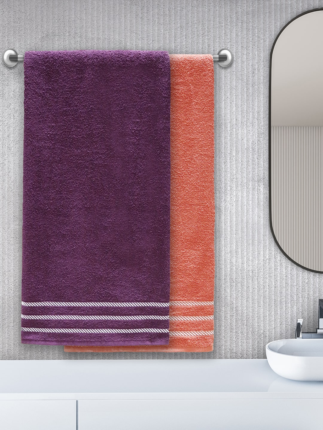 

Trident 380 GSM Cotton Bath Towel ( 2 Pieces Purple Peach )