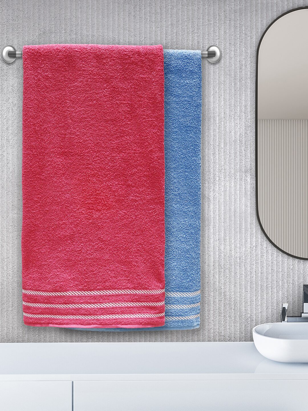 

Trident 380 GSM Cotton Bath Towel ( 2 Pieces Pink Blue )