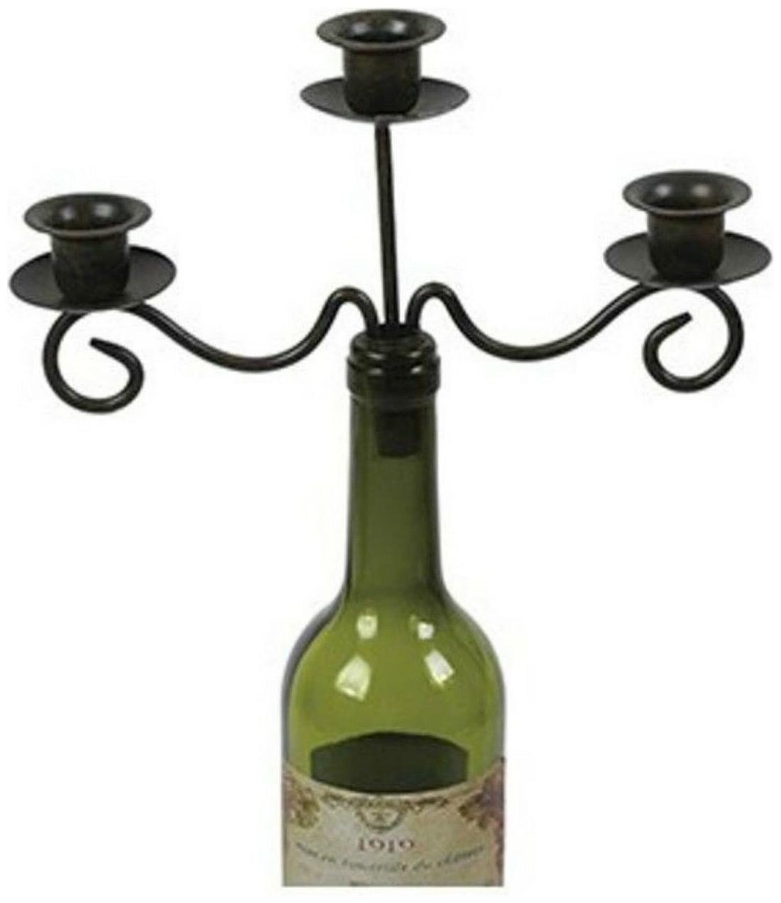 

Triple Wine Bottle Candelabra Metal Stopper Holds 3 Candles Great Hostess Gift