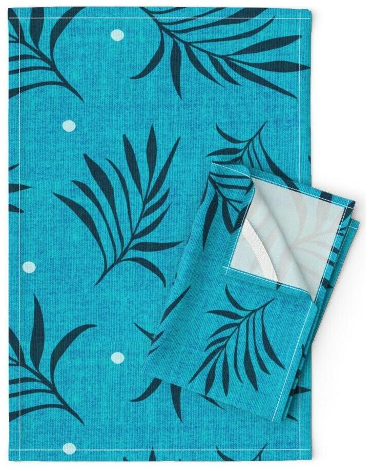 

Tropical Blue Bohemian Aqua Linen Cotton Tea Towels by Roostery Set of 2