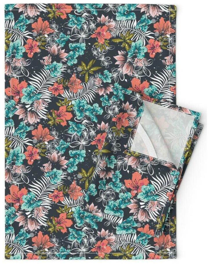 

Tropical Flowers Miami Beach Summer Linen Cotton Tea Towels by Roostery Set of 2