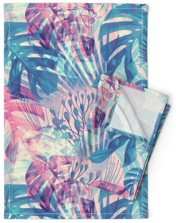 

Tropical Foliage Violet Vintage Linen Cotton Tea Towels by Roostery Set of 2
