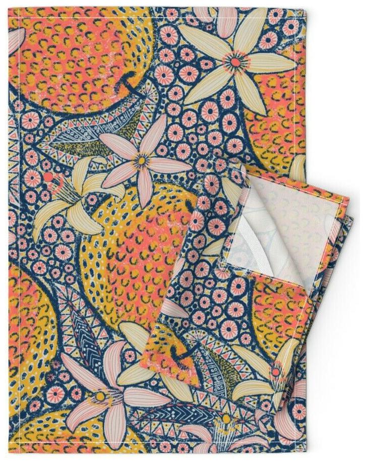 

Tropical Fruit Folk Art Citrus Linen Cotton Tea Towels by Roostery Set of 2