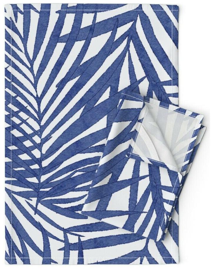 

Tropical Leaves Watercolor Blue Linen Cotton Tea Towels by Roostery Set of 2