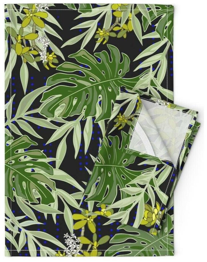 

Tropical Leaves Bohemian Paradise Linen Cotton Tea Towels by Roostery Set of 2