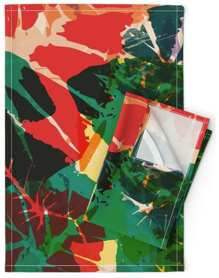 

Tropical Palm Leaves Watercolor Linen Cotton Tea Towels by Roostery Set of 2