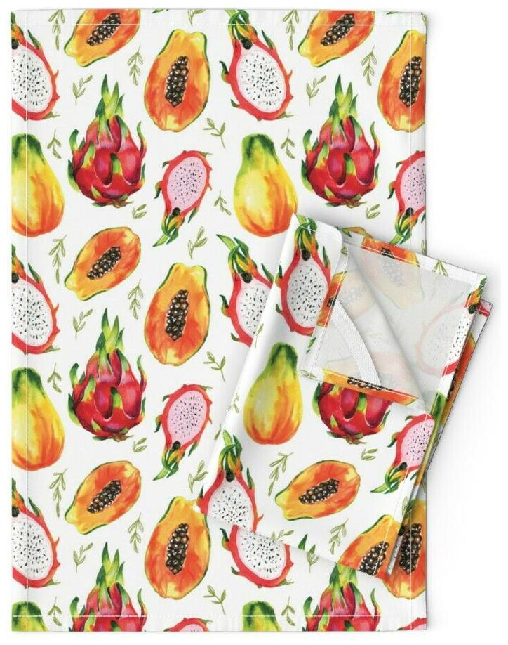 

Tropical Passion Fruit Orange Red Linen Cotton Tea Towels by Roostery Set of 2