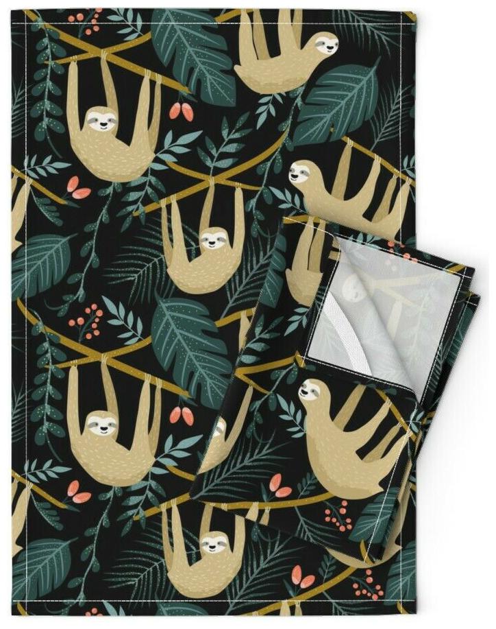 

Tropical Sloths Nature Botanical Linen Cotton Tea Towels by Roostery Set of 2