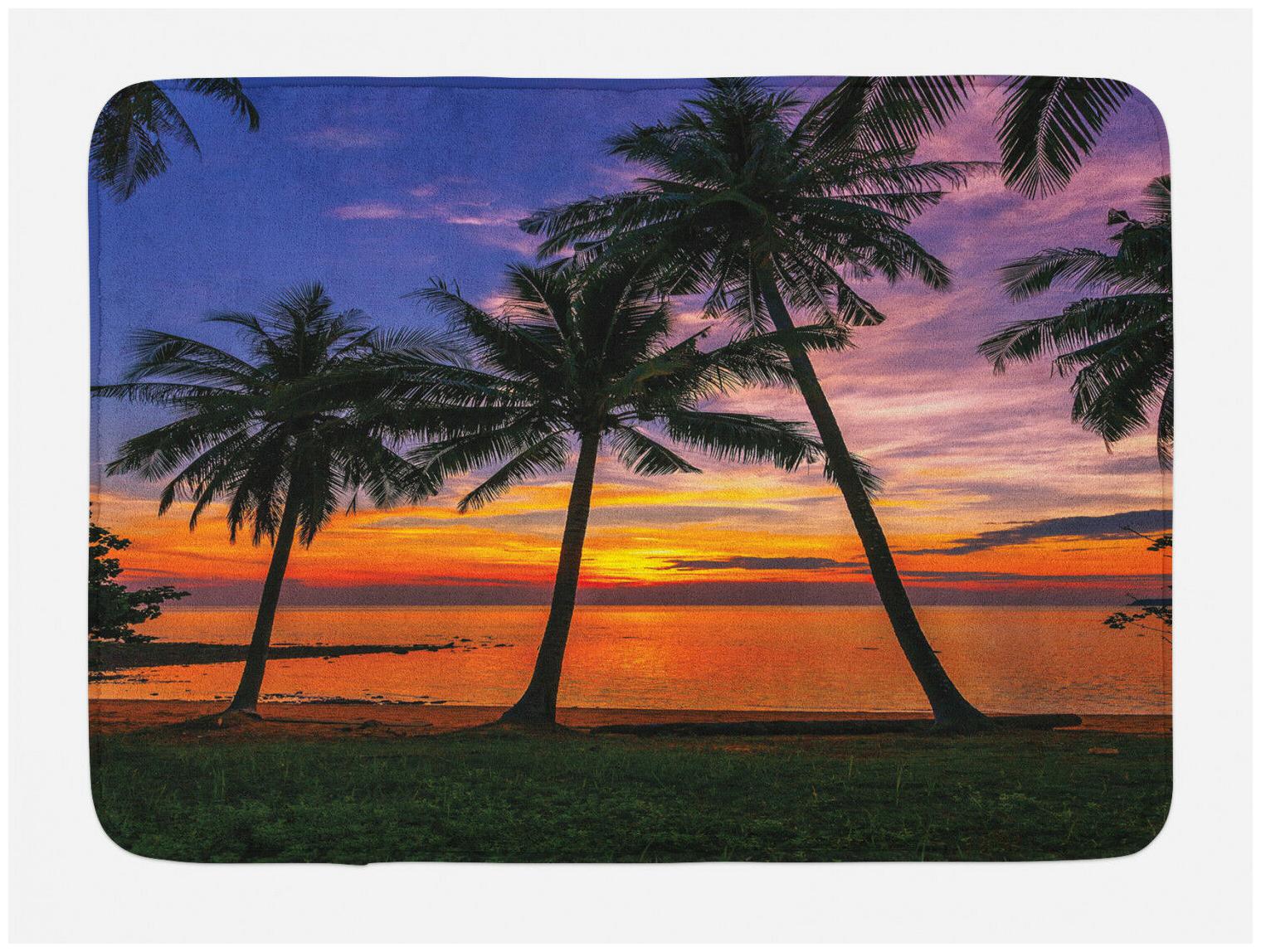 

Tropical Sunset Bath Mat Palm Tree Beach Non-Slip Plush Mat 29 5 X 17 5 Inches