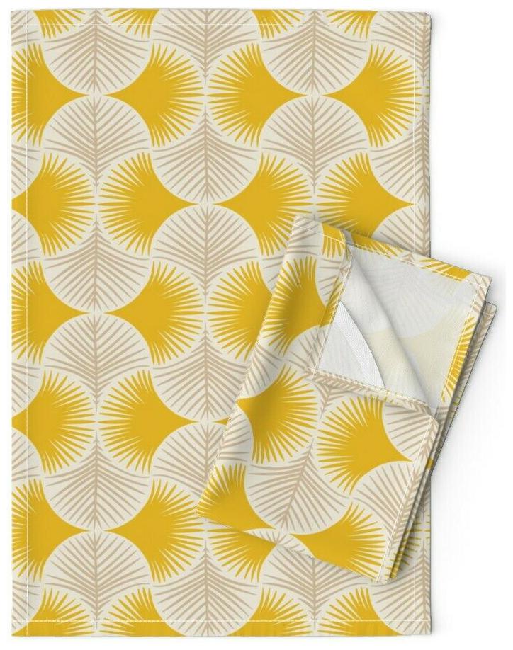 

Tropics Yellow Beige Gingko Leaves Linen Cotton Tea Towels by Roostery Set of 2