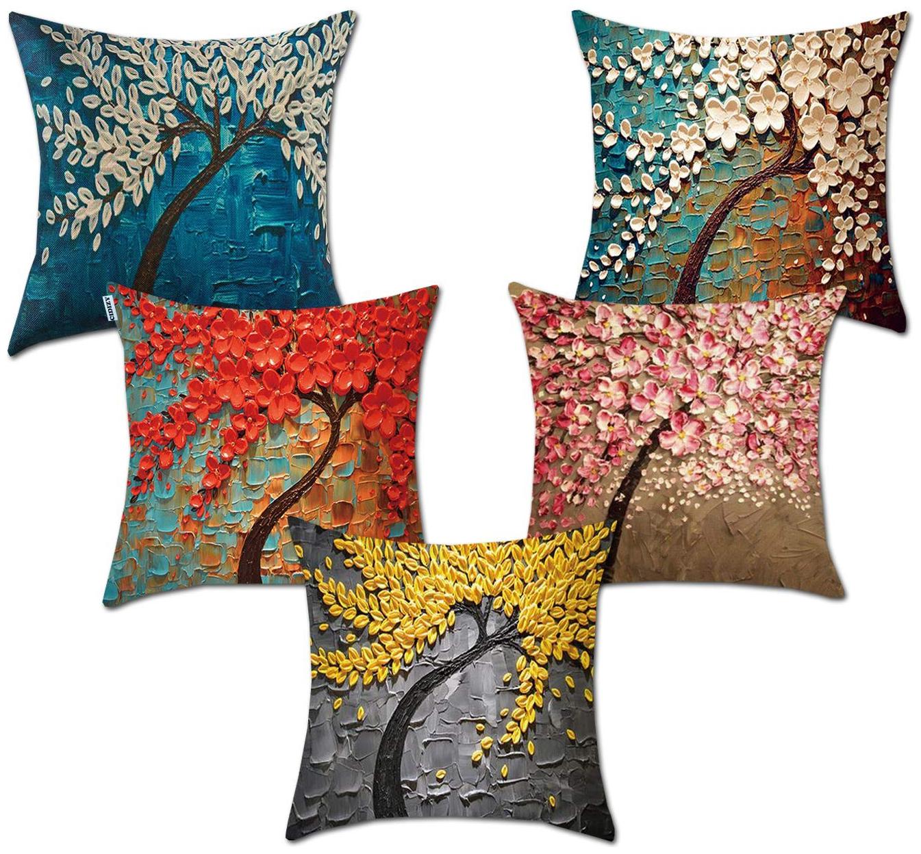 

True Indian Beautiful Jute 3D Printed Decorative Living Room Sofa Cushion Pillows Cover Pack Of 5