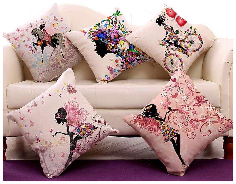 

True Indian Beautiful Jute 3D Printed Decorative Living Room Cushion Pillows Cover Pack Of 5