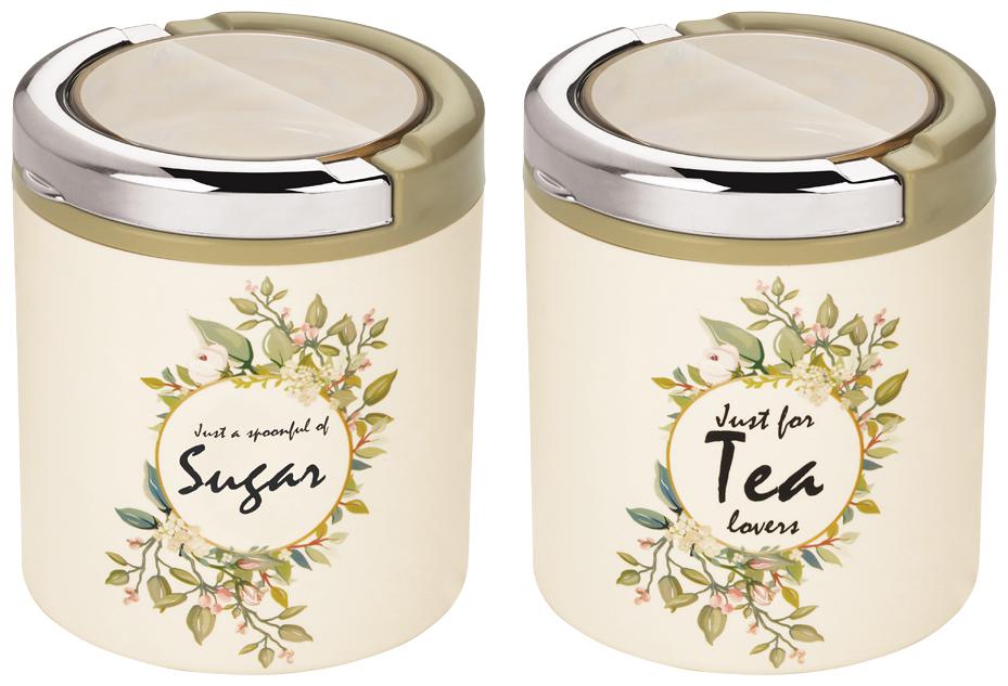 

Trueware ST Lift up Canister Set of 2 Sugar Tea with Transparent Lid-Olive Green 750 ml Each Jar