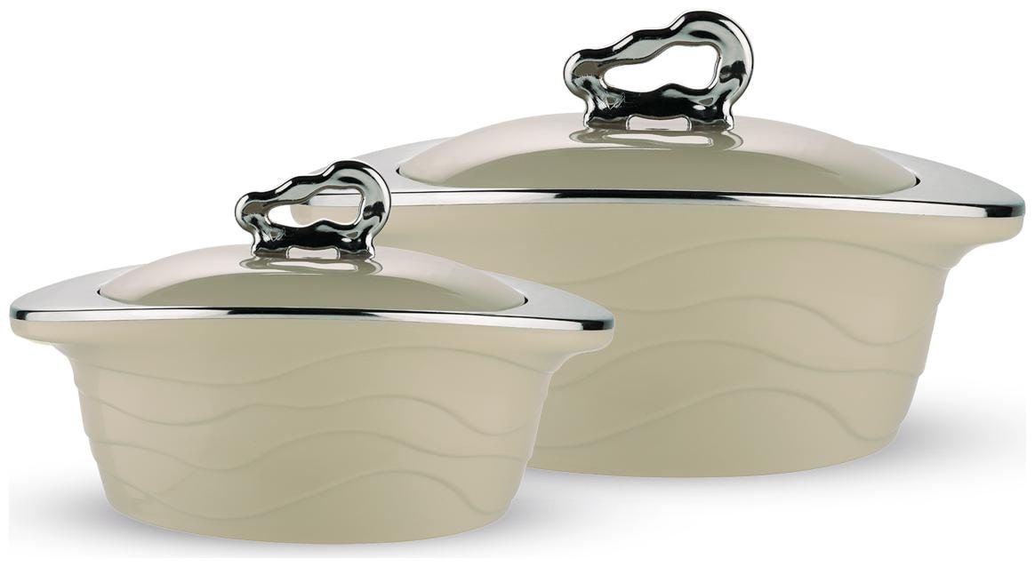 

Trueware Zinna Serving Casserole Set of 2 (1000 1500 ml) Inner Stainless Steel Outer Plastic Body Plastic Lid - Brown