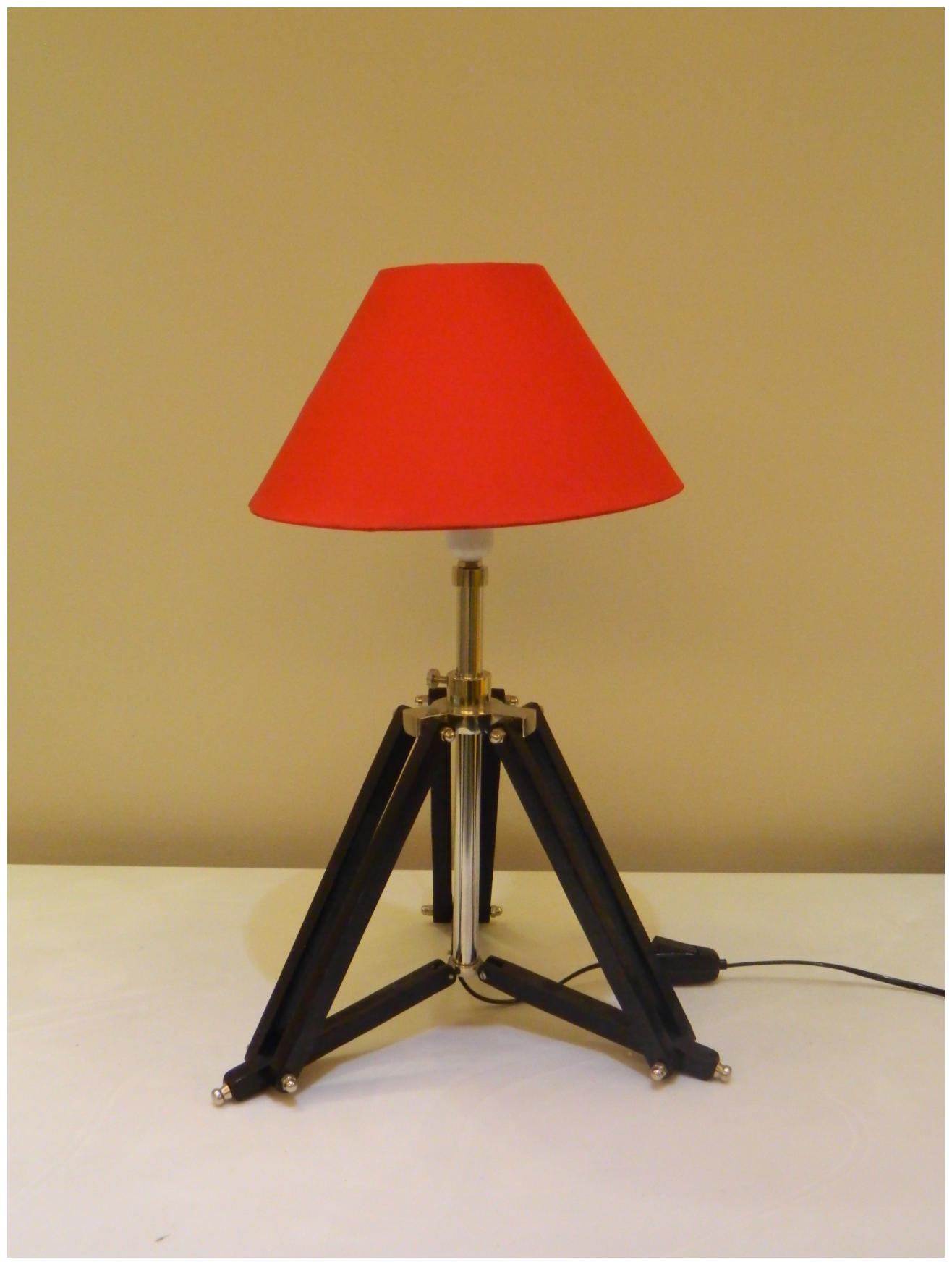 

Tucasa Black Mango Wood Tripod Table Lamp With Red Pyramid Shade