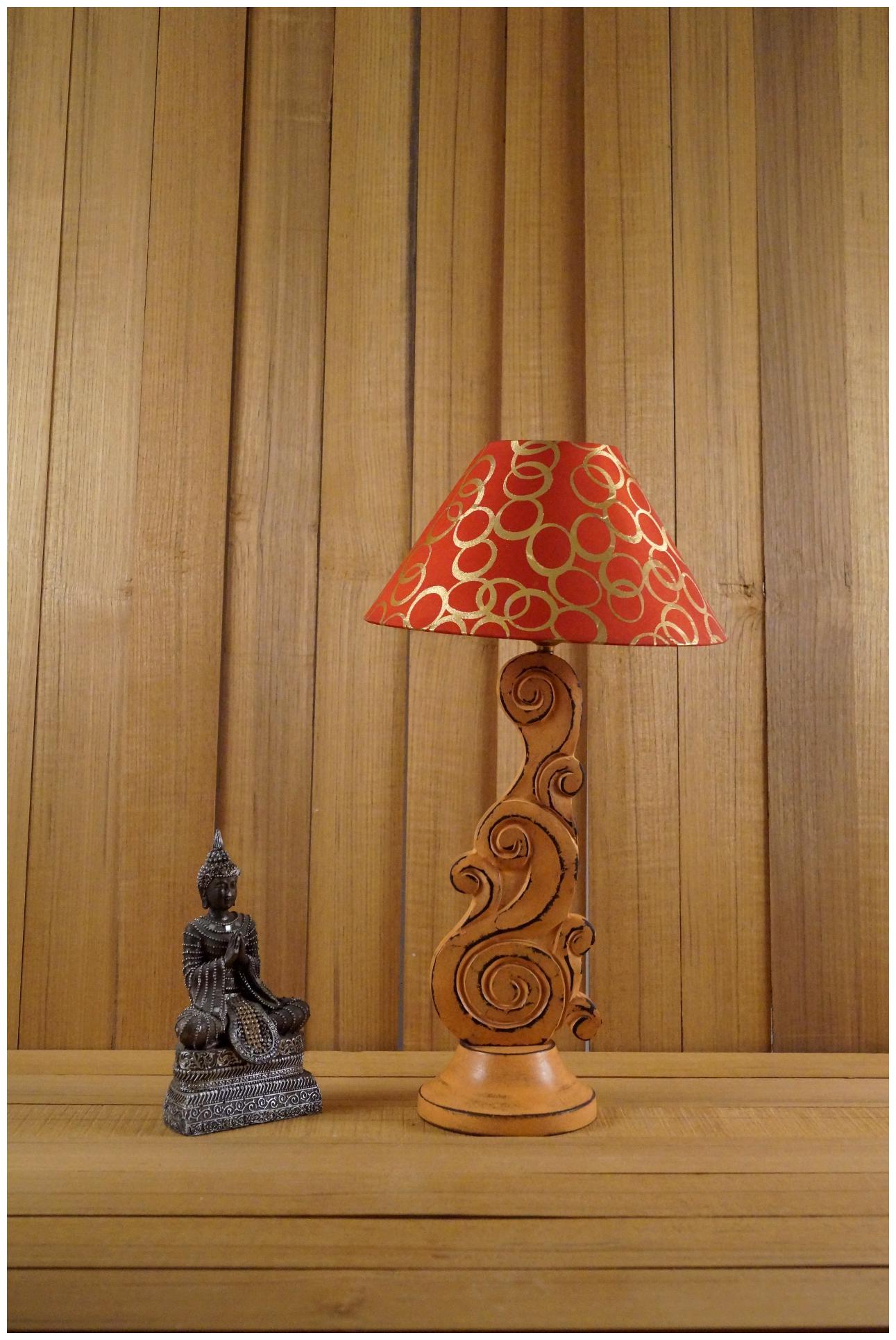 

Tucasa Orange Carving Table Lamp With 10 Pyramid Shade Color-- Red Circle