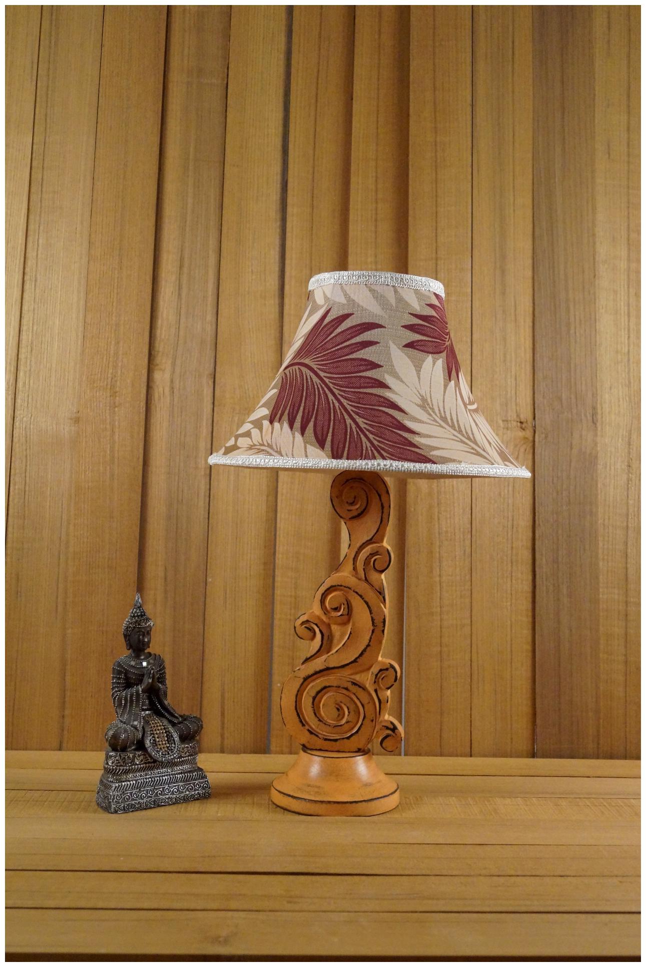 

Tucasa Orange Carving Table Lamp With Conical Poly Silk Shade Color--Maroon Beigh