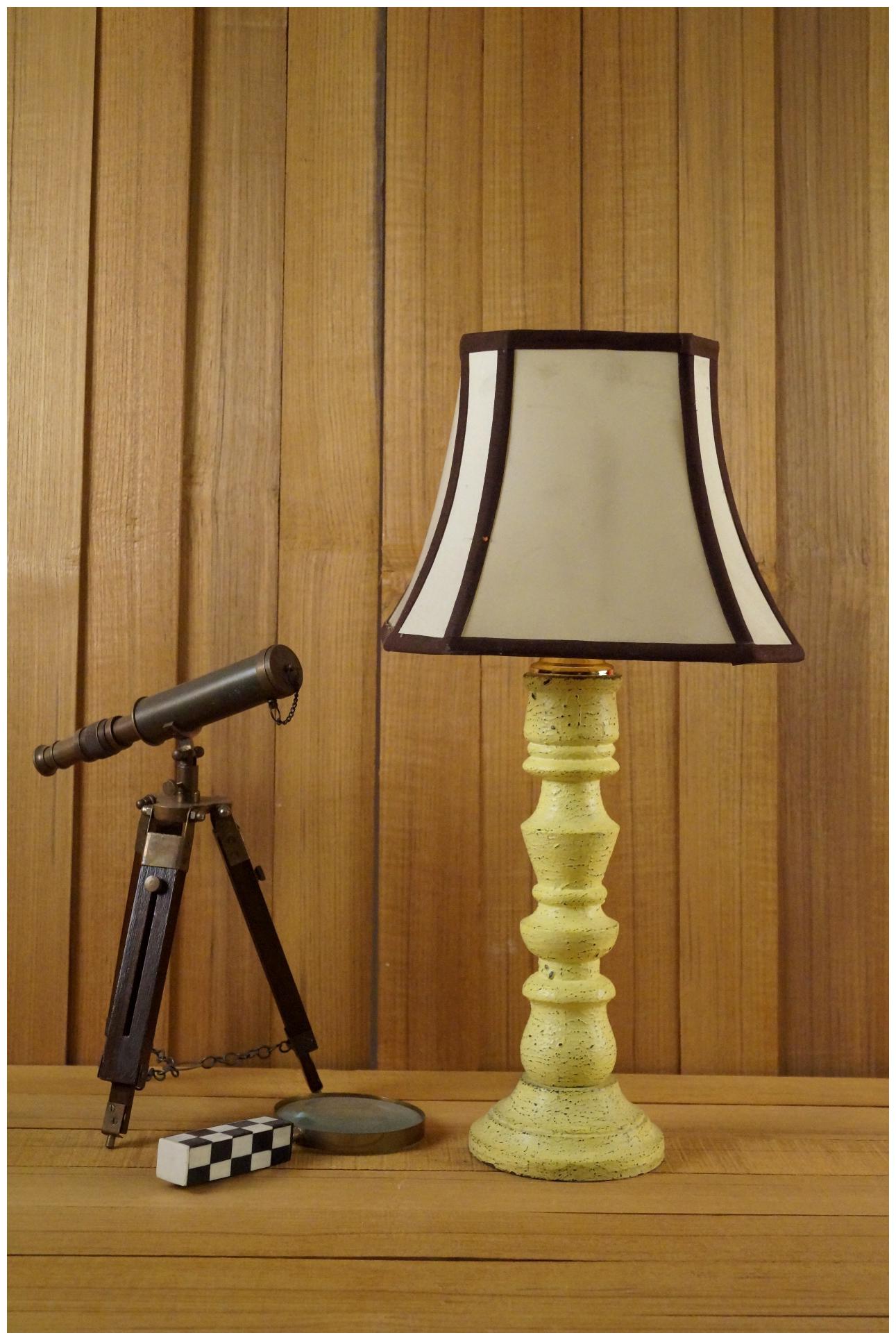 

Tucasa Vintage Yellow Mango Wood Table Lamp With Square Shade Color--Stripe