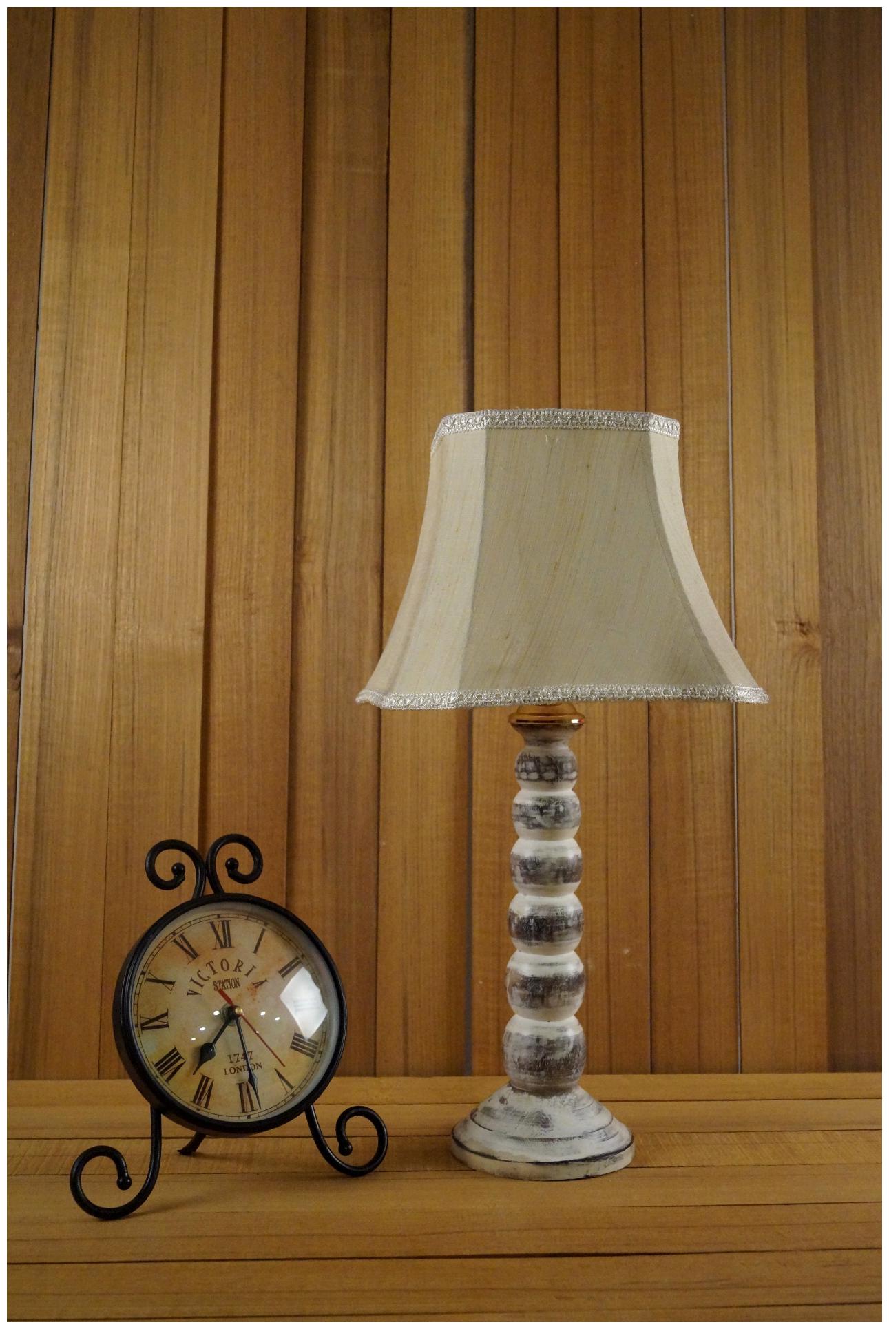 

Tucasa White Classic Mango Wood Table Lamp With Square Shade Color--Khadi