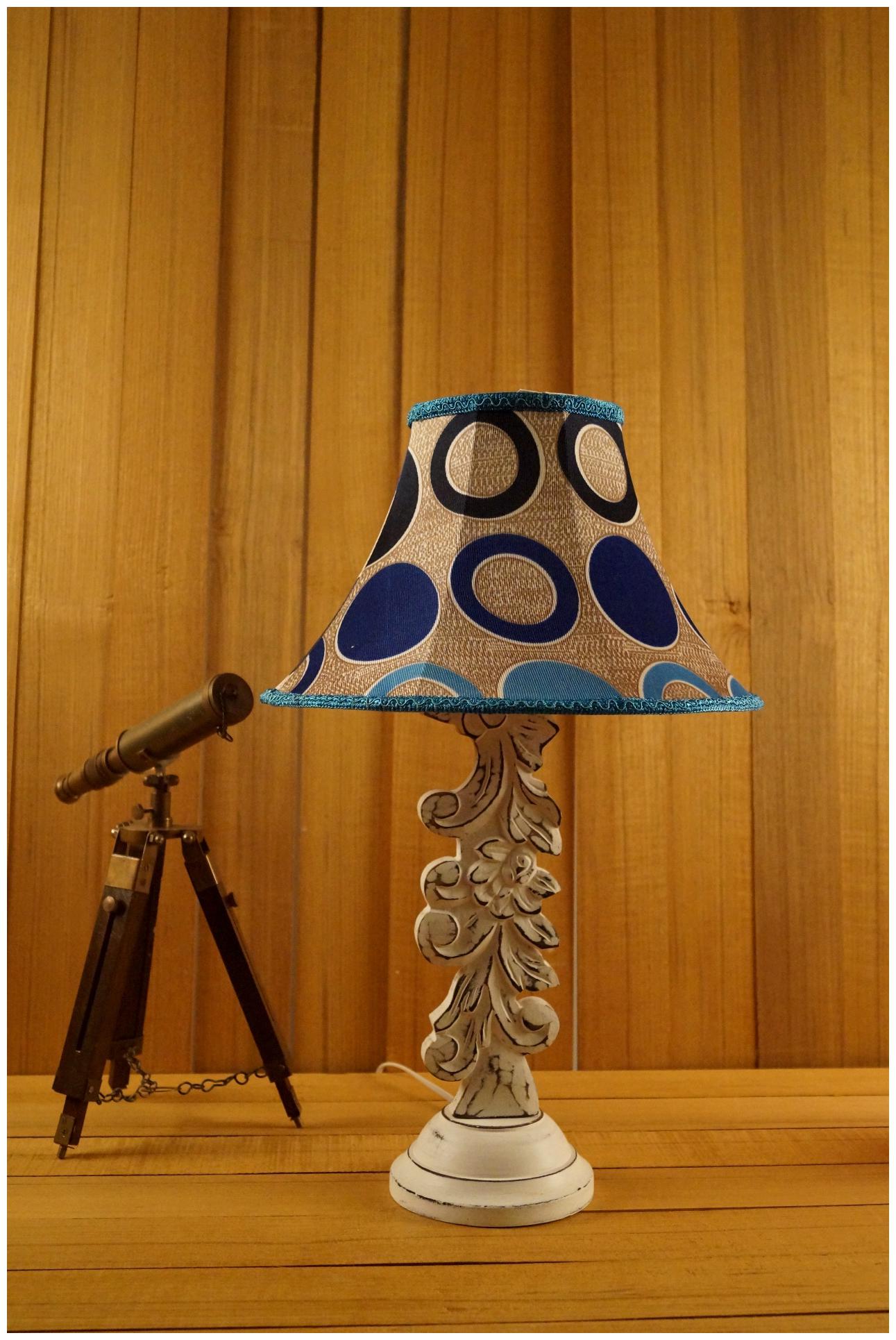 

Tucasa White Carving Lamp Antique Finsih With Conical Poly Silk Shade--Color Blue Circle