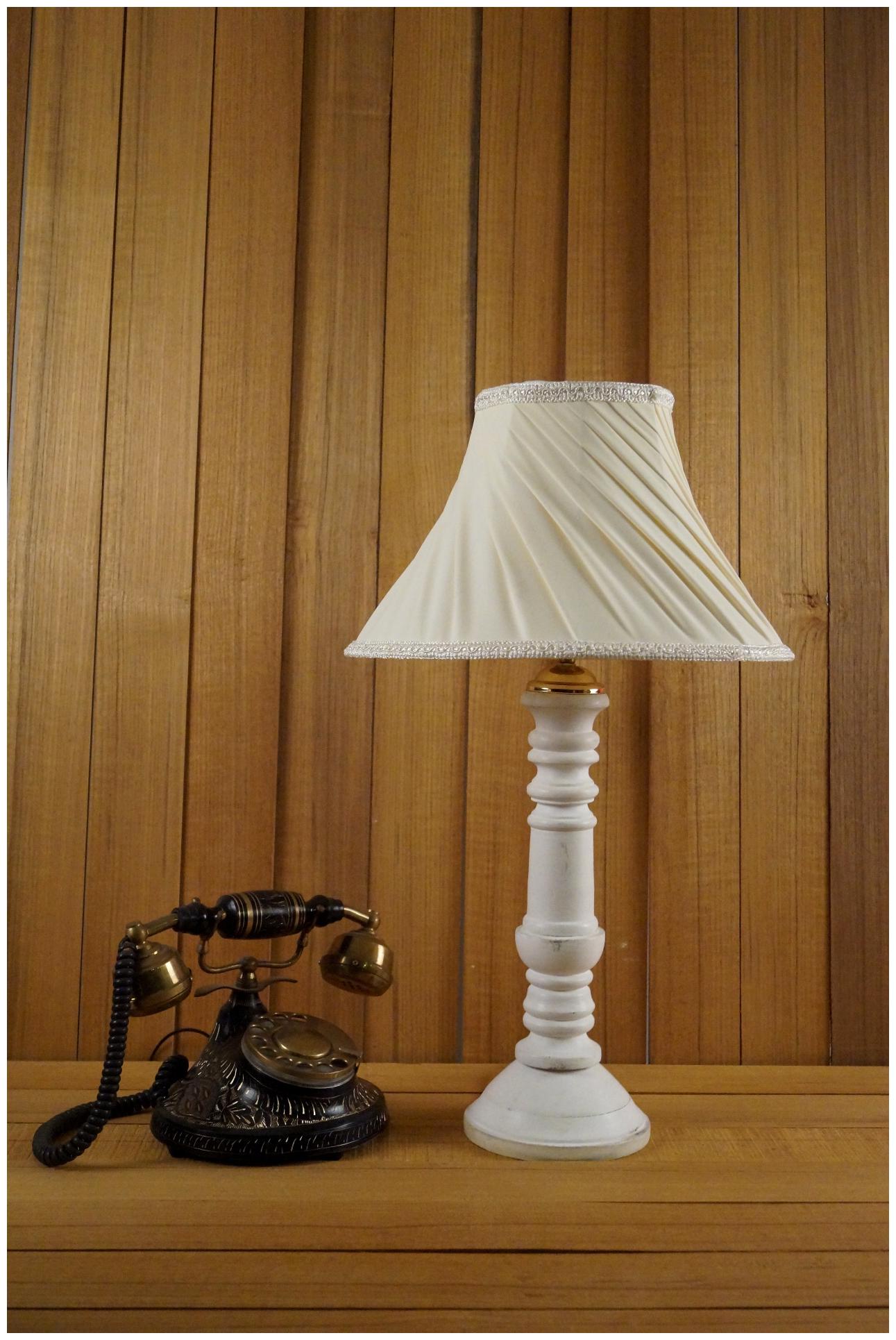 

Tucasa White Mango Wood Table Lamp With Pleated Shade Color- Off White