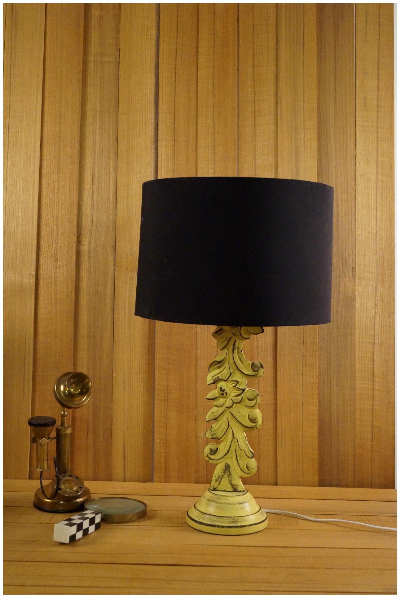 

Tucasa Yellow Mango Wood Carved Table Lamp With Drum Shade Color-Blk