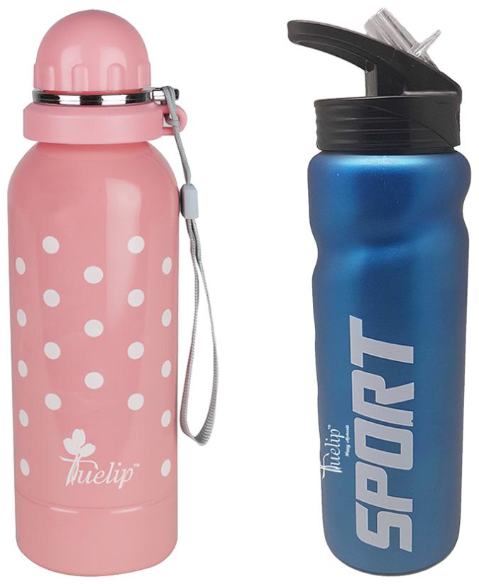 

Tuelip Stainless Steel Blue Pink Water Bottle ( 750 ml Set of 2 )
