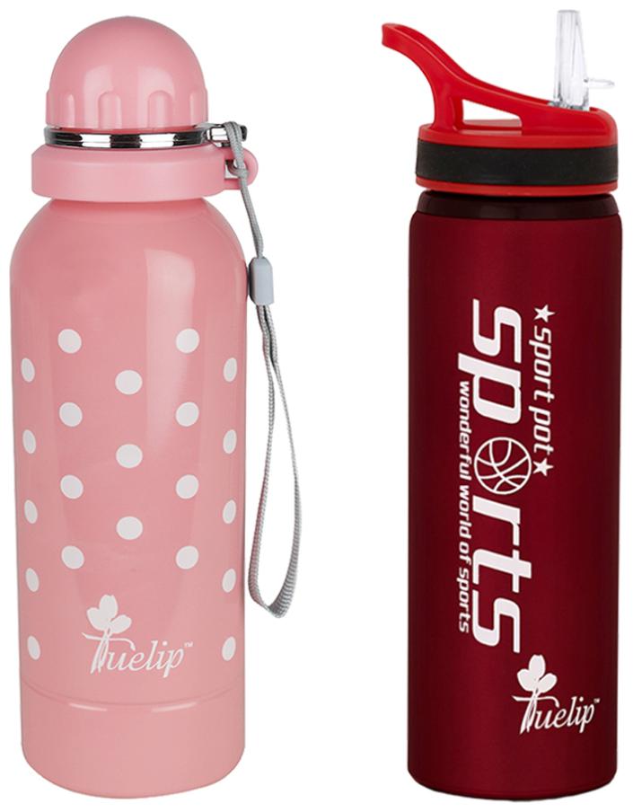 

Tuelip Stainless Steel Pink Red Water Bottle ( 750 ml Set of 2 )