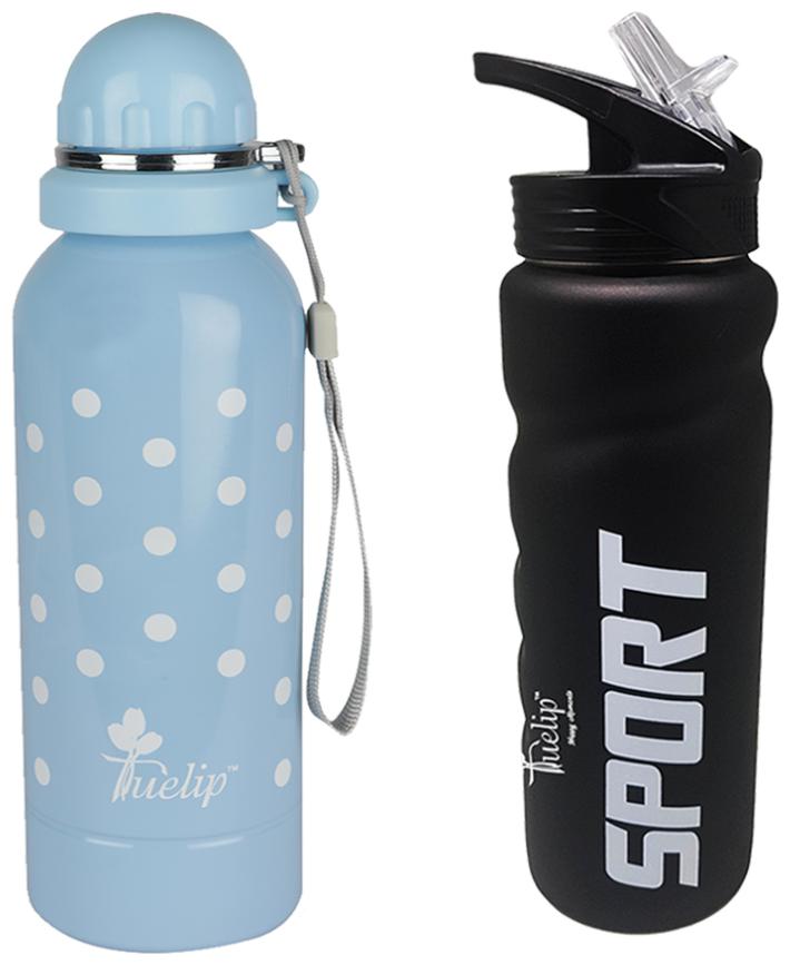 

Tuelip Stainless Steel Black Blue Water Bottle ( 750 ml Set of 2 )
