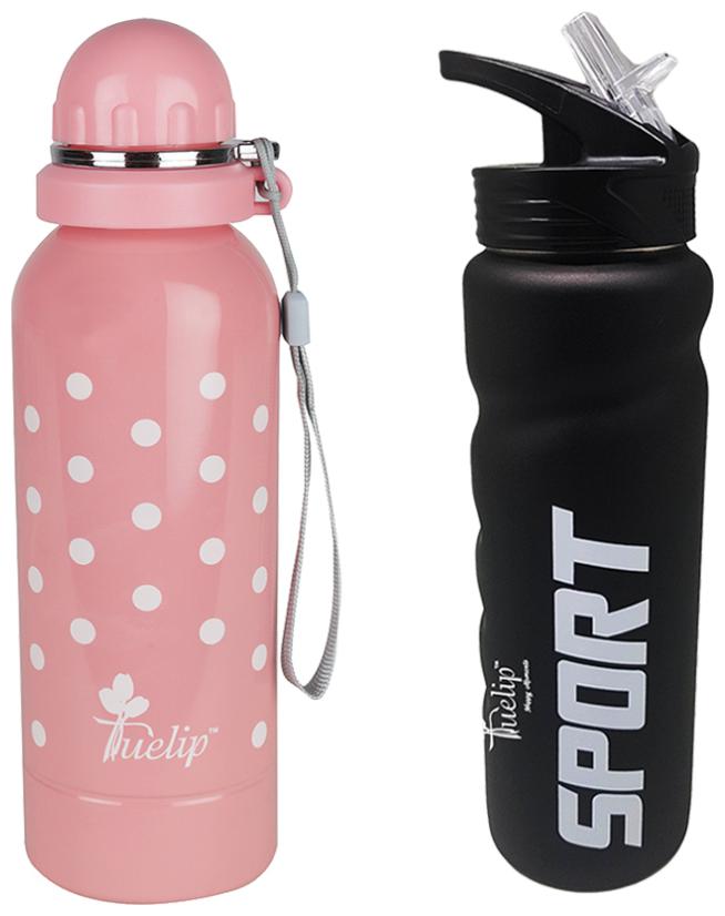 

Tuelip Stainless Steel Black Pink Water Bottle ( 750 ml Set of 2 )