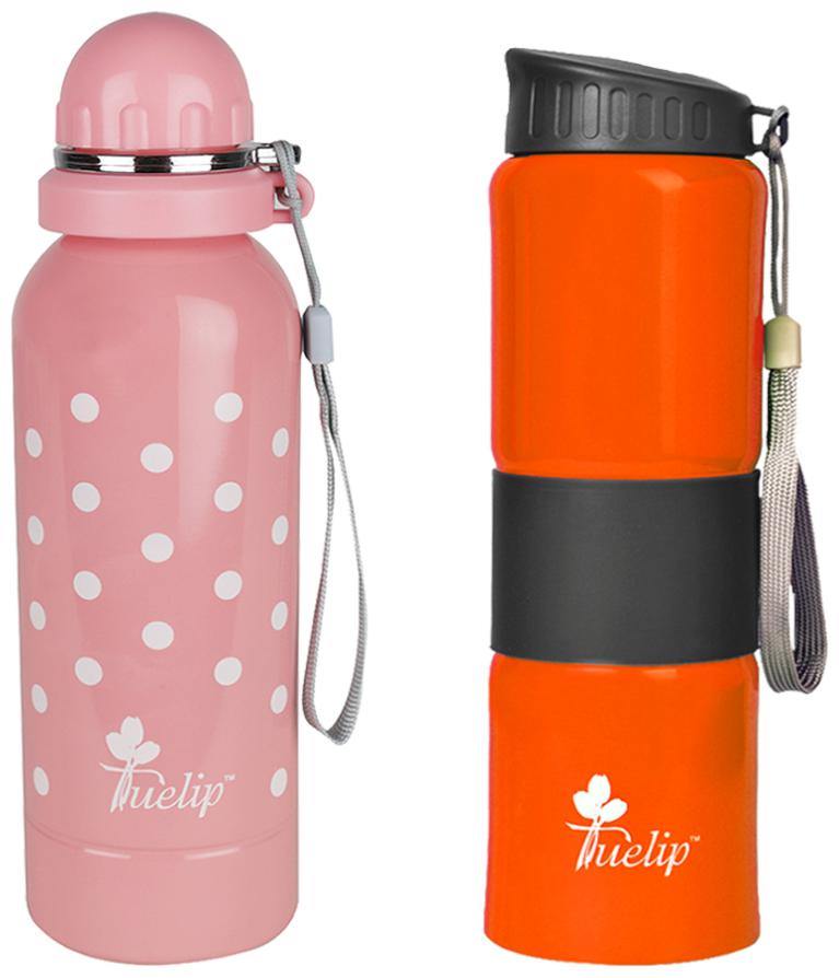 

Tuelip Stainless Steel Orange Pink Water Bottle ( 750 ml Set of 2 )
