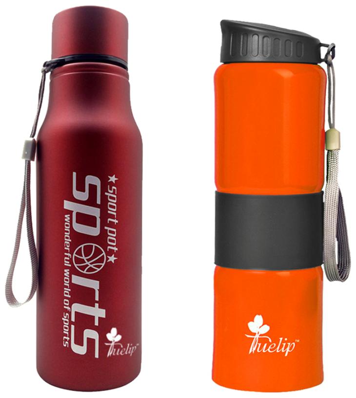 

Tuelip Stainless Steel Orange Red Water Bottle ( 750 ml Set of 2 )