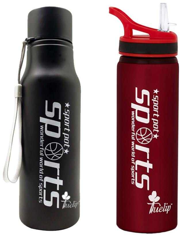 

Tuelip Stainless Steel Black Red Water Bottle ( 750 ml Set of 2 )