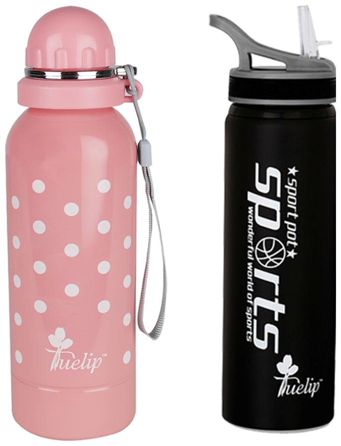 

Tuelip Stainless Steel Black Pink Water Bottle ( 750 ml Set of 2 )