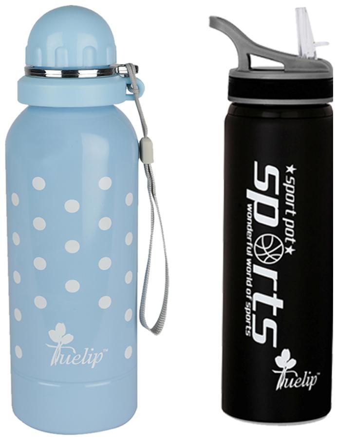

Tuelip Stainless Steel Blue Black Water Bottle ( 750 ml Set of 2 )