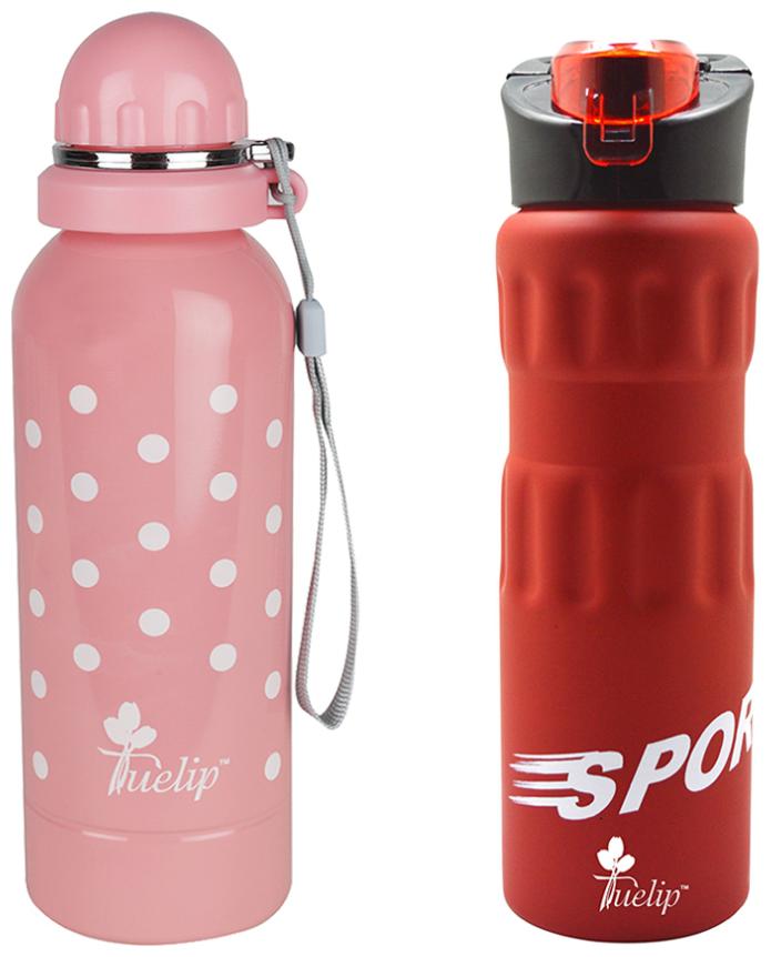 

Tuelip Stainless Steel Pink Red Water Bottle ( 750 ml Set of 2 )
