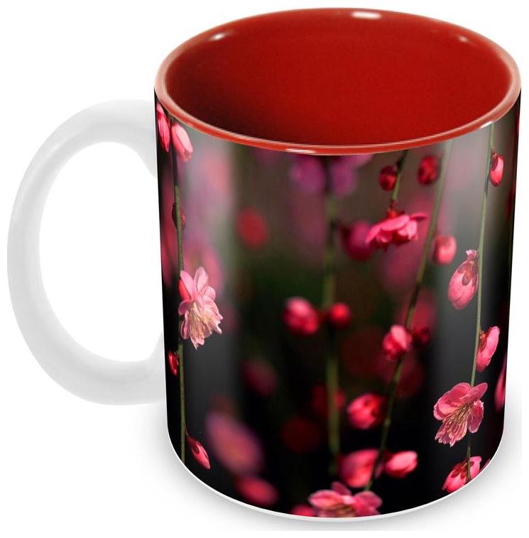 

Tuelip Beautiful Pink Flower inside Red for Ceramic Printed Mug for Coffee Tea