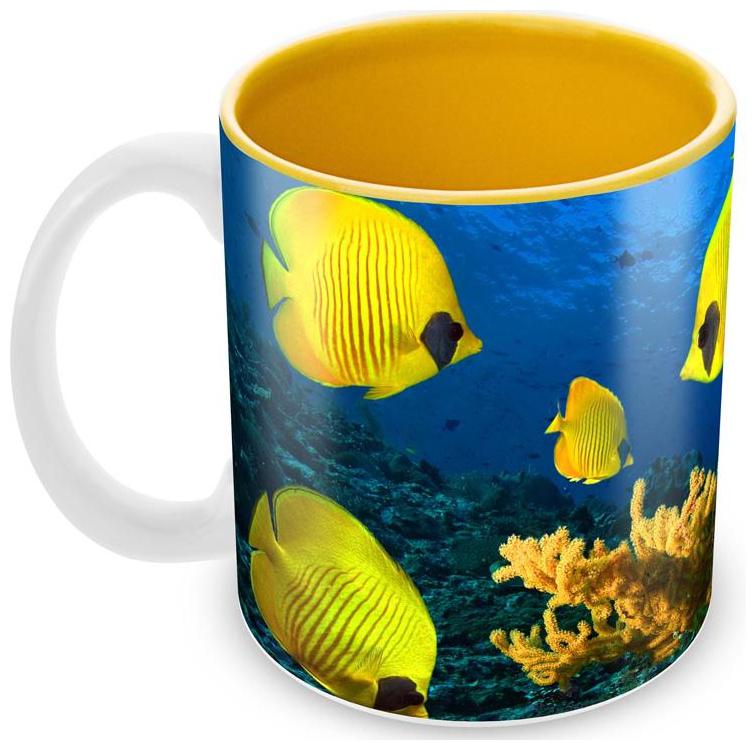 

Tuelip Beautiful Under Water Fishes Ocean inside Yellow for Ceramic Printed Mug for Coffee Tea