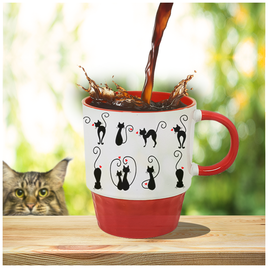 

Tuelip Cat Love Printed mug for tea coffee Ceramic Mug ( Red 250Ml )-Valentine Day Gift Mug