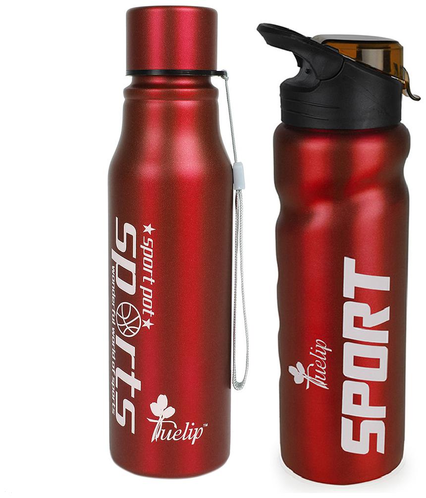 

Tuelip Combo Of Stainless Steel Sport Water Bottle Use For College School Office Black 750 ml (Red)