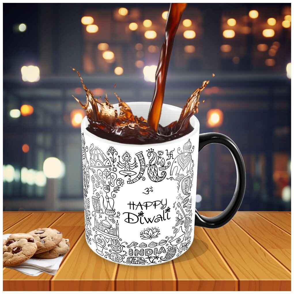 

Tuelip Happy Diwali Colour Changing Magic Printed for tea coffee Ceramic Mug (300 ml Multi)