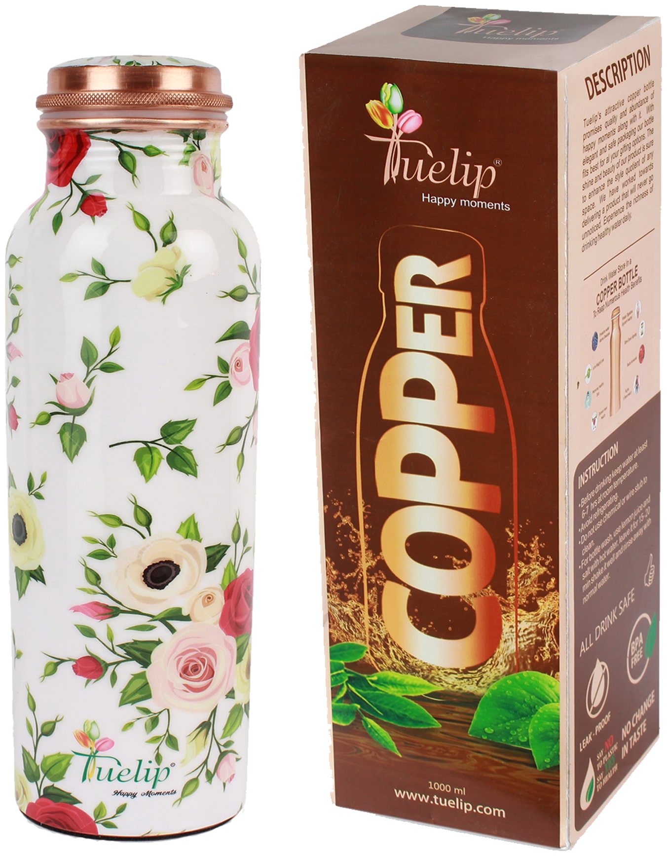 

Tuelip Copper White Water Bottle ( 1000 ml Set of 1 )