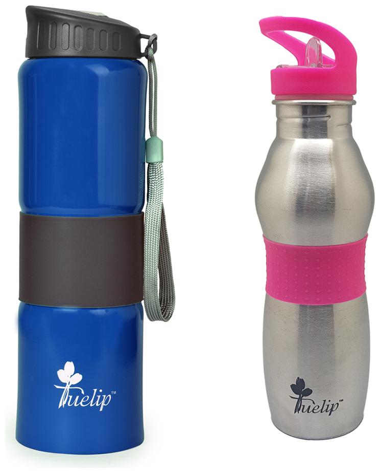 

Tuelip Stainless Steel Blue Pink Water Bottle ( 750 ml Set of 2 )