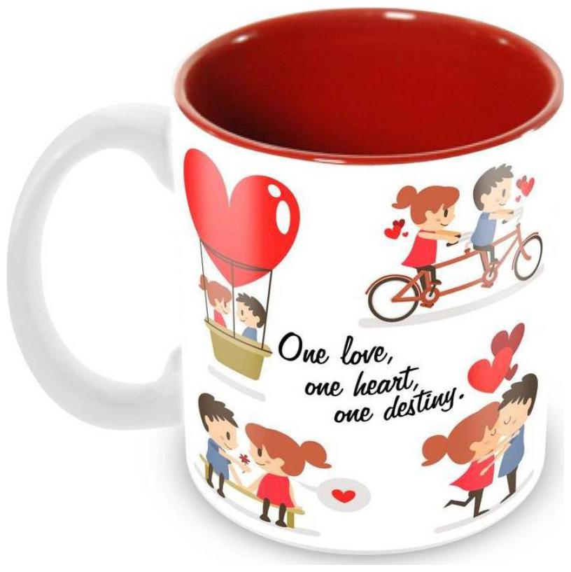 

Tuelip Printed Beautiful Quotes for Couple One Love One Heart One Destiny Ceramic Mug 350 ml-Valentine Day Gift Mug