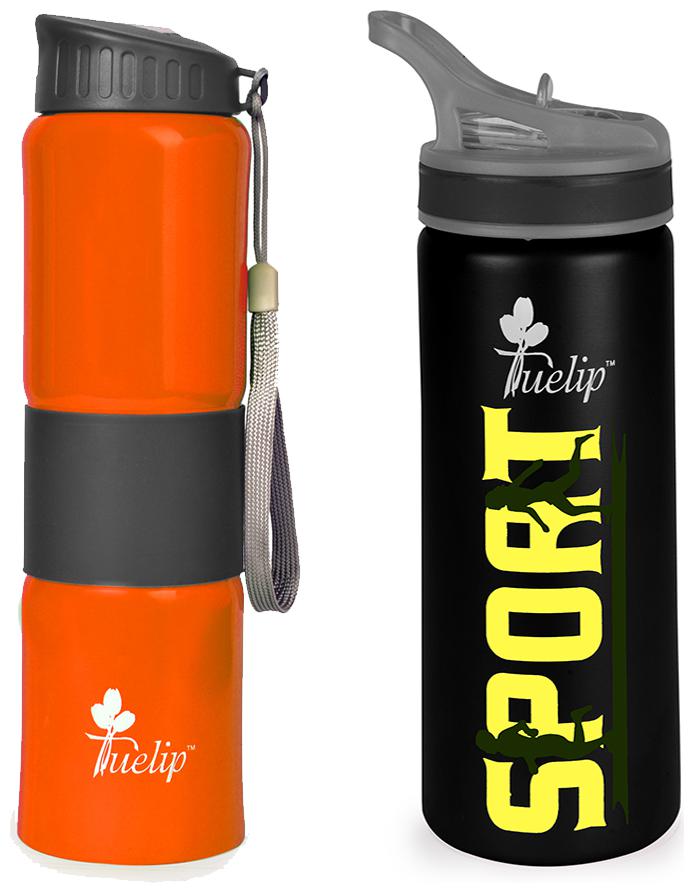 

Tuelip Stainless Steel Black Orange Water Bottle ( 750 ml Set of 2 )