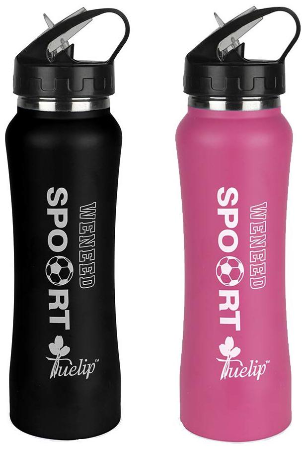 

Tuelip Stainless Steel Black Pink Water Bottle ( 700 ml Set of 2 )