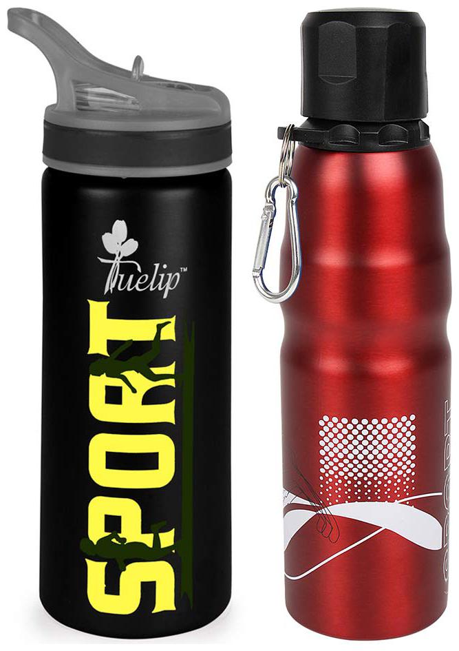 

Tuelip Stainless Steel Black Red Water Bottle ( 750 ml Set of 2 )