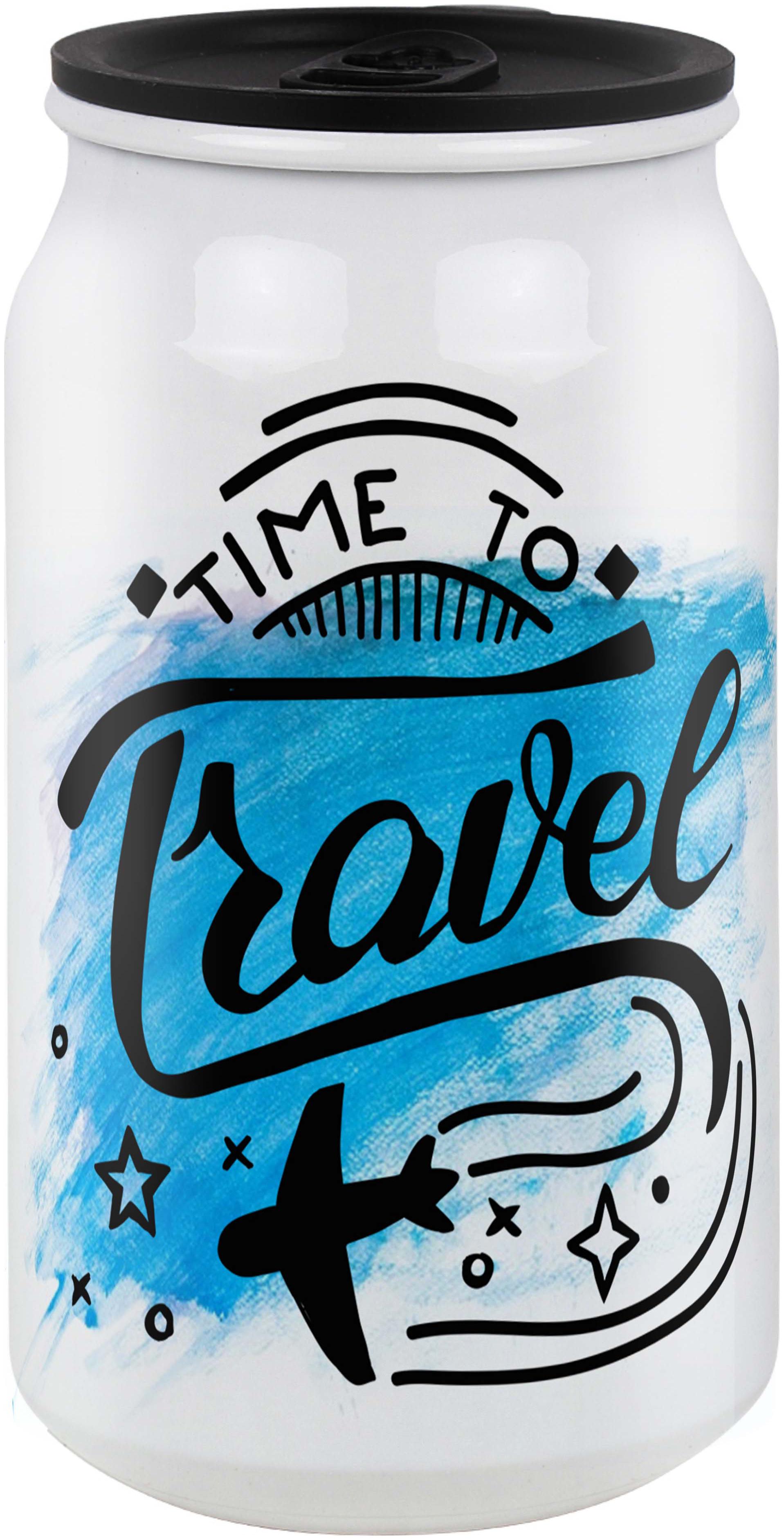 

Tuelip Time to trevel Printed Sipper Can Shape Bottle For School going kids Girl Boys Gym College (400 ml)