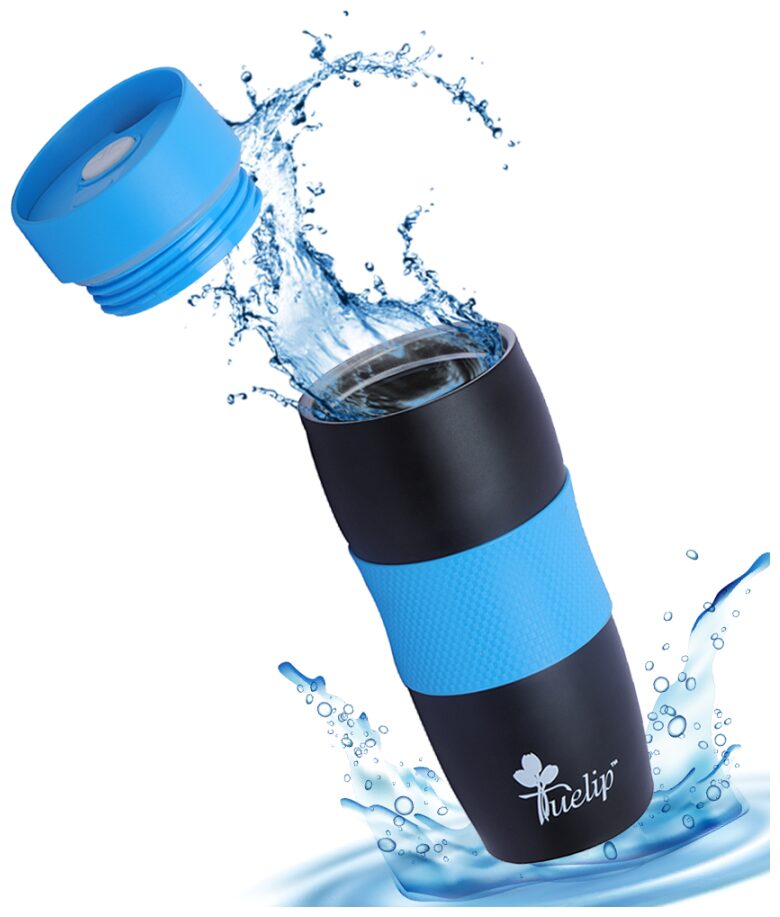 

Tuelip Vacuum Insulated Coffee Tea Travel Mug Sipper Lid with Filter Double Walled Thermos Flask Silicon Grip(400 ML)
