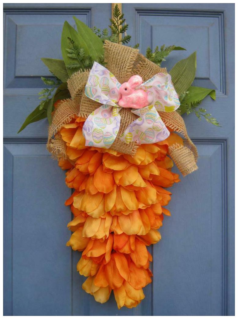 

Tulip Carrot with Burlap Bow Easter Handmade Wreath Spring Bunny Eye Catching